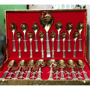Elegant Gold Cutlery Set 24 <b>Pc</b> Premium Stainless Steel Flatware with Unique Hexagon Handle Design for Hotel Restaurant <b>Table</b> - Product Image 1