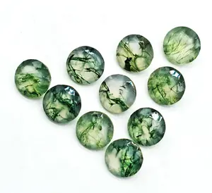 绿色苔藓玛瑙刻面宝石圆形尺寸8x8mm至15x15mm宽松批发玫瑰切割宝石珠宝制作石材