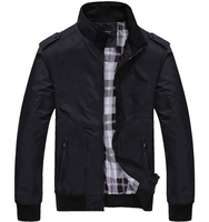 Blouson bomber noir pour homme, col montant, fermeture éclair, coupe-vent, décontracté, pour l'automne, en polyester, coupe ajustée, manches classiques
