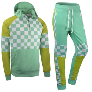 Conjunto Deportivo 2 en 1 Personalizado Unisex Verde Sólido con Capucha, Sudadera Ligera de Manga Larga y Pantalones con Cordón, Transpirable, de Algodón - Product Image 1