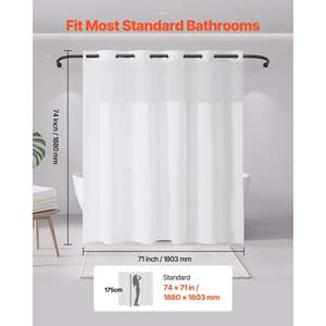 Cortinas de Ducha Impermeables 2 en 1 con Tejido Waffle de 240 GSM, 74x71, Forro Blanco, Imanes Transparentes para Ventanas, para Baños y Duchas - Product Image 5