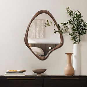 Espejo de Pared Asimétrico Decorativo Hecho a Mano con Forma Orgánica Minimalista Escandinava Moderna, Espejo de Madera Maciza con Cristal para Sala de Estar - Product Image 3