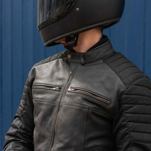 Classic <b>Long</b> Thin Cowhide Canvas <b>Leather</b> <b>Jacket</b> for Men Motorbike Vintage Biker Cafe Racer Style Europe Trend - Product Image 4