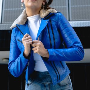 Chaquetas Azules para Mujer con Logotipo Personalizado, Chaquetas Vintage para Invierno, Abrigos Modernos de Cuero, Chaqueta Bomber Genuina, Estilo Urbano - Product Image 1