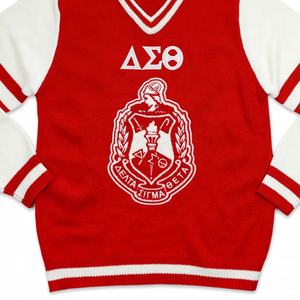 Pull en tricot Delta Sigma Theta pour homme, rouge et blanc, avec écusson brodé, manches longues, style hiver, laine, cachemire, coton - Product Image 3