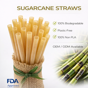 Pajitas Biodegradables de Caña de Azúcar Compostables Sin PLA de 6mm, 8mm y 12mm - Product Image 1