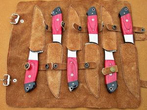 Juego de 5 cuchillos para carne de acero de Damasco hechos a mano con punta de gota, mangos de madera, grado industrial, 3 años de garantía, OEM/ODM/OBM - Product Image 5