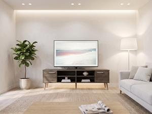 Moderno Soporte de TV Extra Ancho 2662 con 2 Puertas Laterales de Almacenamiento y Estantes Abiertos Centrales, Centro de Entretenimiento para Sala de Estar, Consola Multimedia - Product Image 1