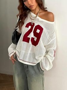 Camisetas de punto de ganchillo Y2K para mujer, camisetas gráficas para salir, conjuntos de verano, ropa urbana oversize - Product Image 2