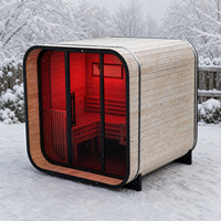 Ruang Sauna Luar Ruangan Red Cedar, Sauna Uap Persegi untuk 2-4 Orang, Bersertifikasi ETL, ODM, di Samping Kolam Renang dengan Terapi Cahaya Merah Opsional dan WiFi Pintar