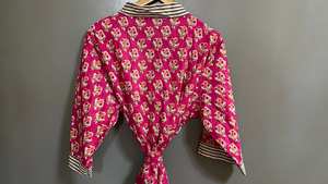 Indian Block Print Floral Cotton Kimono Robe Boho <b>Beach</b> <b>Cover</b> <b>Up</b> For <b>Women</b> - Product Image 2