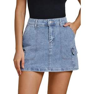 2025 Falda corta de mezclilla desgastada para mujer Mini de cintura alta con bolsillos Cargo de moda Jean elástico Country Concert Outfits - Product Image 5