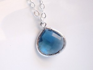 Navy Blue Sapphire Pendant Glass Necklace Wedding Jewelry Bridesmaid Necklace Gift For Women - Product Image 2