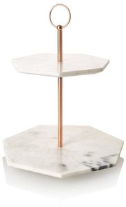 Elegant Two Tier <b>Cake</b> <b>Stand</b> with metal Frame and <b>Marble</b> Base for Serving Desserts Stylishly - Product Image 4