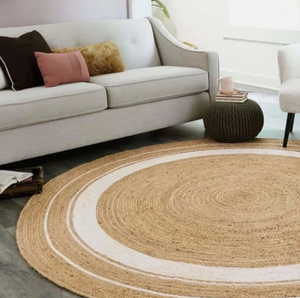 พรมปูพื้นทรงกลมสีขาวทำจากปอกระเจาธรรมชาติ พรมสไตล์โบฮีเมียนแบบธรรมชาติ ขนาดสั่งทำได้ สำหรับห้องนั่งเล่น ห้องนอน สำนักงาน โรงแรม และพื้นที่เชิงพาณิชย์ - Product Image 3