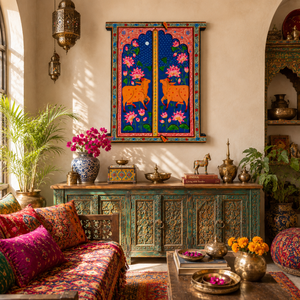 Panneau de volet de fenêtre décoratif en bois peint à la main, style bohème, pour mariage et Diwali, avec motifs floraux ethniques, décoration murale pour la maison - Product Image 5