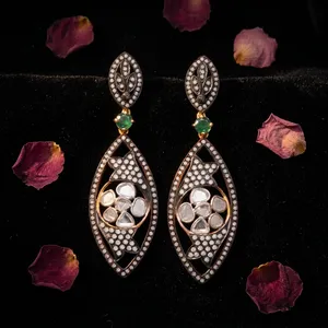 Boucle d'oreille en argent sterling 925 avec pierre précieuse émeraude verte en or 14kt - Product Image 5