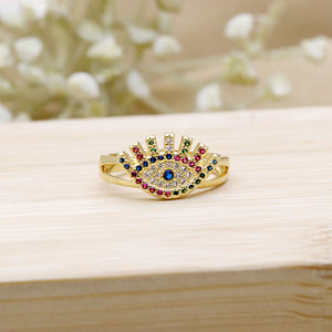 En gros Bague fine en argent sterling plaqué or 14K avec zircon cubique et œil de diable, bijoux œil d'ange maléfique émaillés - Product Image 4
