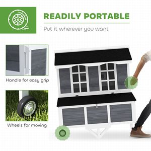 Pollaio Grigio da 43 Pollici con Ruote, Nido, Finestre e Vassoio Estraibile, Posatoi per 2-4 Galline, Design Chicken Tractor - Product Image 3