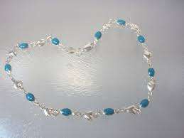 Tobillera de Piedra Ovalada Azul Hecha a Mano, Elegante Tobillera Plateada para Mujeres y Niñas, para Usar en Bodas, Fiestas y Otras Ocasiones - Product Image 2