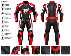 DUMELA INTERNATIONAL Red Black <b>White</b> Leather Adult Motorcycle Racing <b>Suit</b> Full <b>Body</b> Protection Abrasion Resistant Windproof - Product Image 5