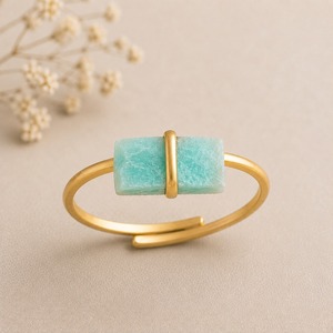 Raw Amazonite <b>Adjustable</b> <b>Ring</b> Natural Rough Gemstone Gold Bezel Open Band <b>Ring</b> Handmade Birthstone Jewelry Gift For Love - Product Image 1