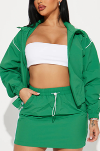 Windbreaker Short <b>Skirts</b> Set Custom logo Printed Ruffles Embroidery Zipper Front piping Women windbreaker Set Breathable 2026 - Product Image 3