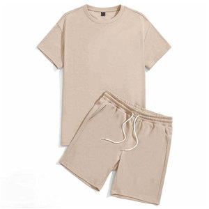 Custom Private Logo <b>Men</b> Casual Sports Two Piece Set High Quality Soft 100% Cotton T-Shirt and <b>Shorts</b> Matching Outfit Comfortable - Product Image 1