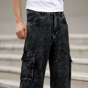 Pantalones Cargo de Mezclilla de Algodón con Lavado Ácido, Estilo Streetwear, de Alta Calidad OEM, con Múltiples Bolsillos, Corte Holgado y Recto para Hombre - Product Image 3