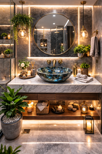 Vasque en pierre de labradorite, lavabo rond en marbre, vasque de salle de bain de luxe à poser sur comptoir, lavabo artisanal pour l'intérieur de la salle de bain - Product Image 4