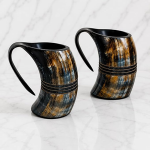 Mug Viking authentique 100% corne de buffle véritable, fait main, poli, 500 ml, cadeau d'affaires antique, forme poignée, qualité alimentaire, tasse à miad - Product Image 1