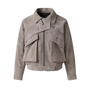 <b>Women</b> <b>Suede</b> Leather Look <b>Jacket</b> Soft Faux <b>Suede</b> Coat Casual Fashion Outerwear OEM ODM Supplier - Product Image 5