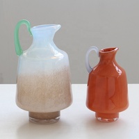 Vases en verre soufflé à la bouche Bixuan Modern, blanc brumeux, beige, orange, avec poignée, porte-fleurs, centre de table ludique pour mariage