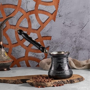 Antique Copper Turkish <b>Coffee</b> Pot Engraved Cezve Ibrik Stovetop Butter Milk <b>Warmer</b> <b>Coffee</b> Maker Pot with Long Wooden Handle - Product Image 5