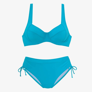 Women's Turquoise Two Piece <b>Bikini</b> Set Push Up Top High Waist Bottom Drawstring Swimwear Spandex Polyester - Product Image 1