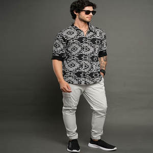 Camisa de algodón de manga larga con corte entallado para hombre personalizable diseñador cuello de polo adornado antiarrugas informal formal - Product Image 3