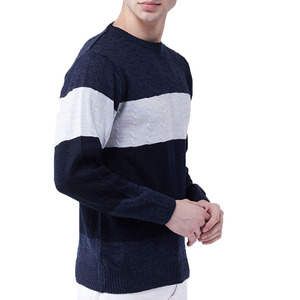 Pull en tricot rayé pour homme, manches longues, coupe classique, vêtement d'automne, 100% acrylique, style décontracté - Product Image 2