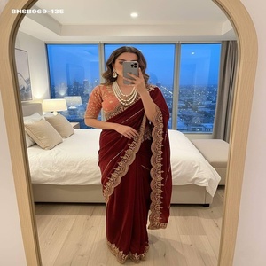 คอลเลกชันพรีเมียม ผ้าซาตินหรูหรา ดีไซน์สวยงาม พร้อมงานปักเลื่อม 3 มม. และงานเลเฮริยา ชุดส่าหรี-เสื้อคู่กัน คอลเลกชันจากซัพพลายเออร์อินเดีย - Product Image 1