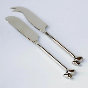 Juego de cuchillos para pastel de boda y cuchillos para mantequilla, de latón plateado, con hoja de metal y mango dorado martillado, hechos a mano, al por mayor - Product Image 3