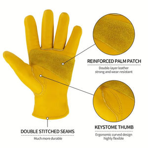 Guantes de Trabajo de Cuero, Completos, Amarillos, para Hombre y Mujer, para Jardinería y Trabajo al Aire Libre, Reforzados, Duraderos, de Piel de Vaca, Resistentes a Pinchazos - Product Image 2