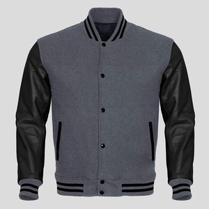 Chaqueta Varsity Azul para Hombre con Mangas de Cuero PU Gris, Cierre de Botones, Corte Regular, Estilo Casual para Otoño - Product Image 5