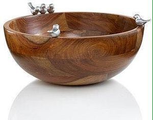 Elegante Tazón de Madera con Asas Metálicas de Pájaro, Utensilios de Cocina de Madera Natural y Metal, Vajilla para Frutos Secos y Dátiles, Craftera Exports - Product Image 6