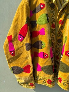 Unique & Artistic Wear Handmade <b>Velvet</b> Embroidered Fish Motif Jacket Women Boho Ethnic Statement Winter Wear Outwear <b>Blazer</b> - Product Image 6