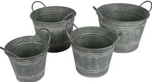 <b>Galvanized</b> Metal Bucket Planter Set Round Decorative Planters for Patio Farmhouse Style Outdoor Use - Product Image 1