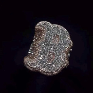 Luxury Boston B Letter Moissanite Diamond <b>Ring</b> Hip Hop Iced Out Rose Gold <b>Statement</b> Jewelry - Product Image 5