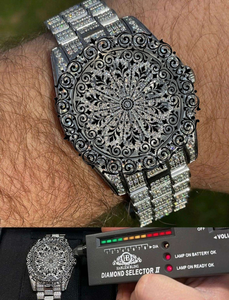 Luxury Unisex Gold Tonneau Quartz Watch 46mm Sapphire Crystal Analog Dial Diamond Encrusted Folding Clasp Chronograph Diver 3BAR - Product Image 2