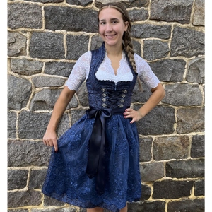 Women's Bavarian Dirndl <b>Dress</b> Blue Lace Up V Neck A Line Knee Length Traditional Folk Costume with Apron - Product Image 5