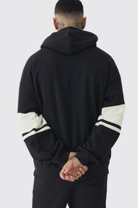 Wholesale Unisex Oversized Stripe Hoodies Men Heavyweight 100% Cotton French Terry Custom LOGO Drop Shoulder Hooded Collar - Product Image 2