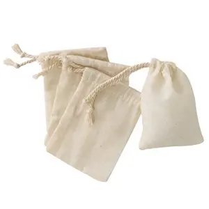 Muslin Drawstring Pouch Bag in Stock Jewelry Package Cheap Price Cotton Biodegradable Screen Printing Promotion Accept Allright