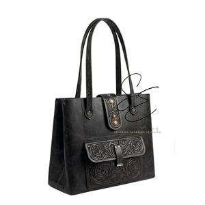 SEHRAINN Genuine Leather Vintage Tote Bag With Tooled Hasp Closure Daily Use Women's Handbag Black Office Shoulder Purse - Product Image 1